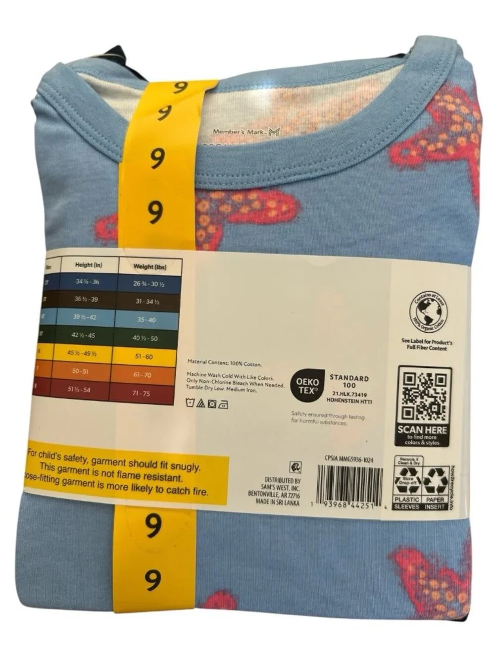 Member's Mark Organic Cotton Kids Pajama Set-2 Tops/1 Pant/1Shorts-Size 6